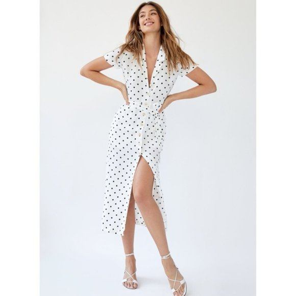 Aritzia White and Black Polka Dot Maxi Dress - Picture 1 of 8